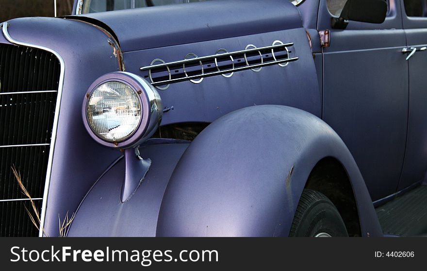 Vintage round headlights on old vehicle. Vintage round headlights on old vehicle.