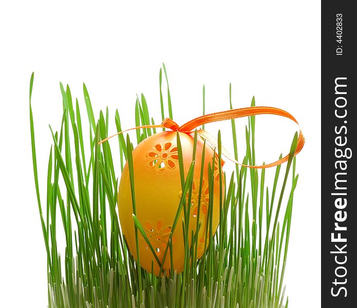 Easter eggs on grass isolated on white background. Easter eggs on grass isolated on white background
