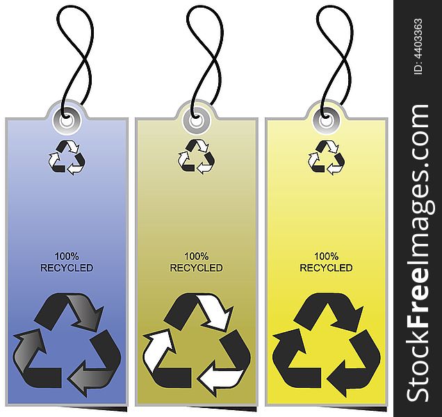 Set of 3 sale tags with recycling icons