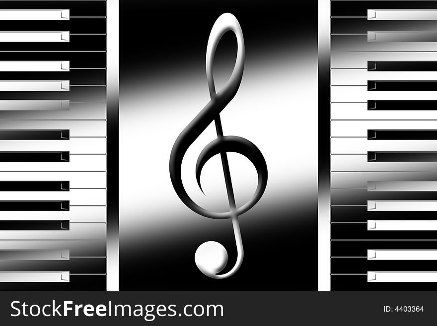 Keys of the piano and a treble clef. Keys of the piano and a treble clef