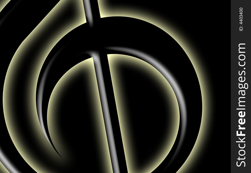 Fragment of a black treble clef on a black background