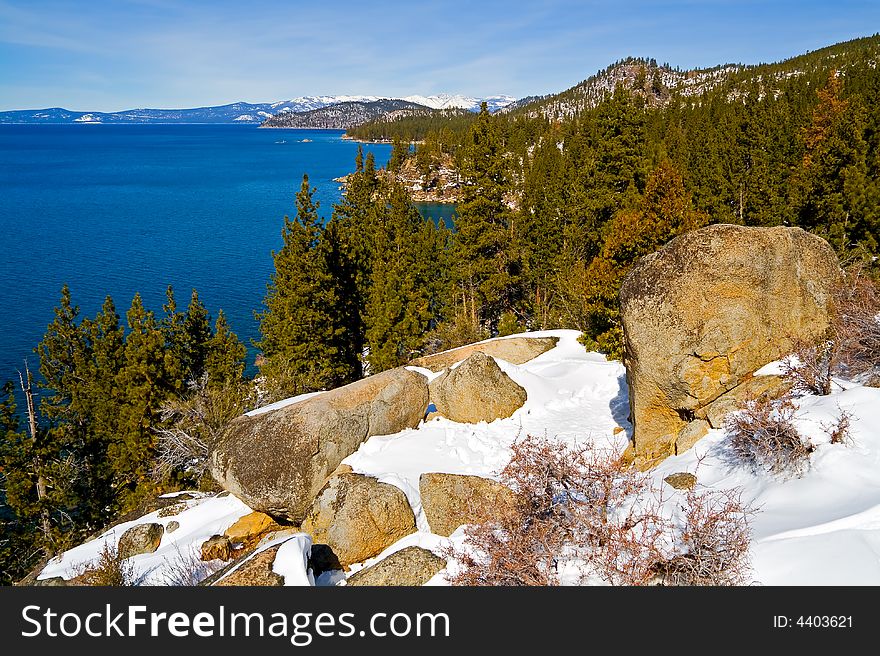 Lake in winter, high in the mountains