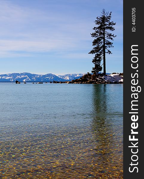 Lake in winter, high in the mountains