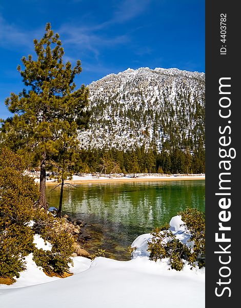 Lake in winter, high in the mountains