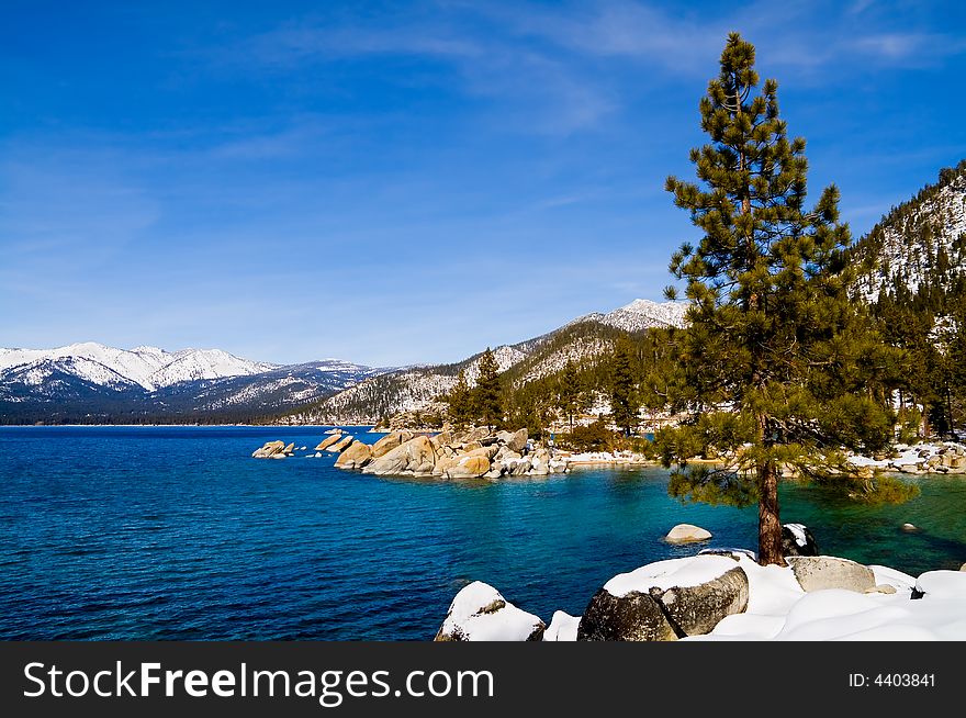 Lake in winter, high in the mountains