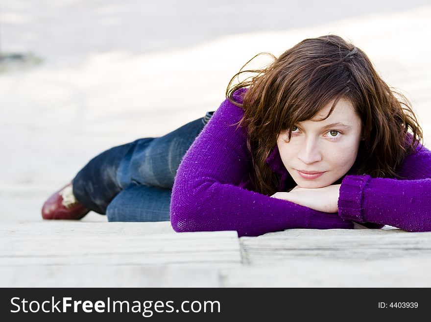 Green eyed beauty portrait in casual clothing