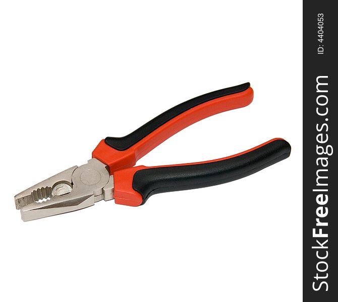 Combination pliers with red and black handles isolated on a white background. Combination pliers with red and black handles isolated on a white background