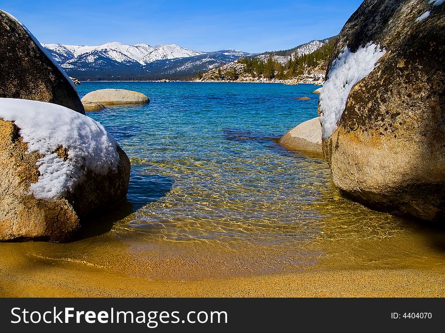 Lake in winter, high in the mountains