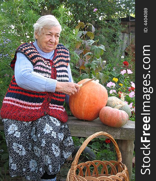 Grandma with Pumpkins