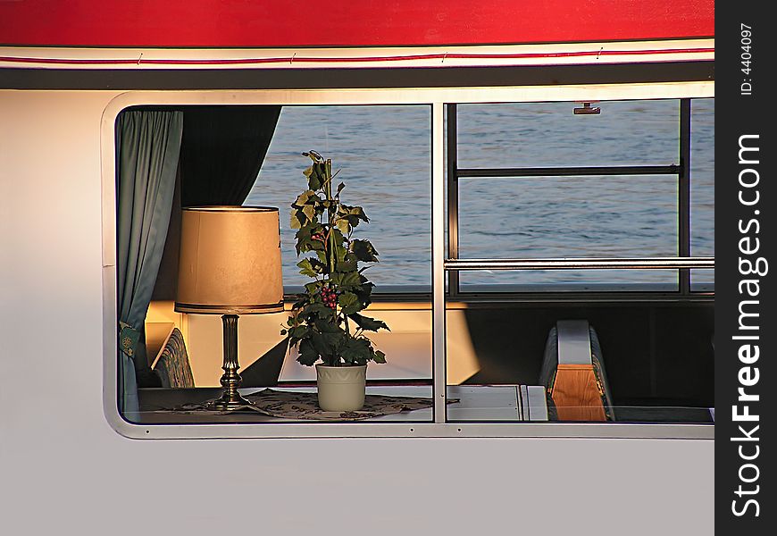 Lamp at the table (Restaurant on a boat). Lamp at the table (Restaurant on a boat)