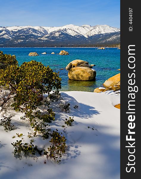 Lake in winter, high in the mountains