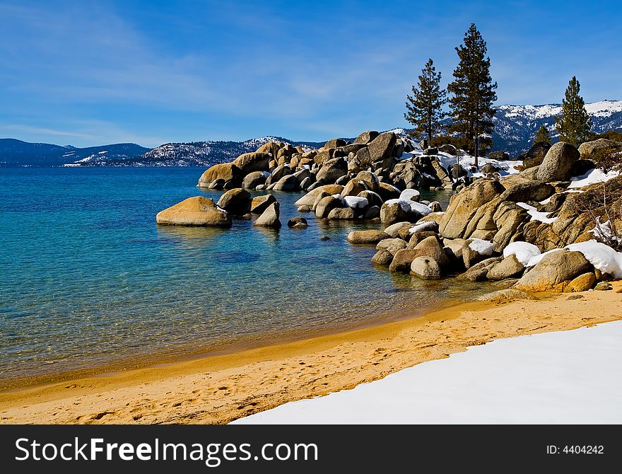 Lake in winter, high in the mountains