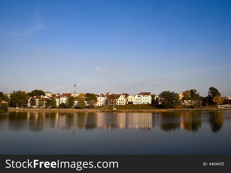 Small town on river coast. Small town on river coast