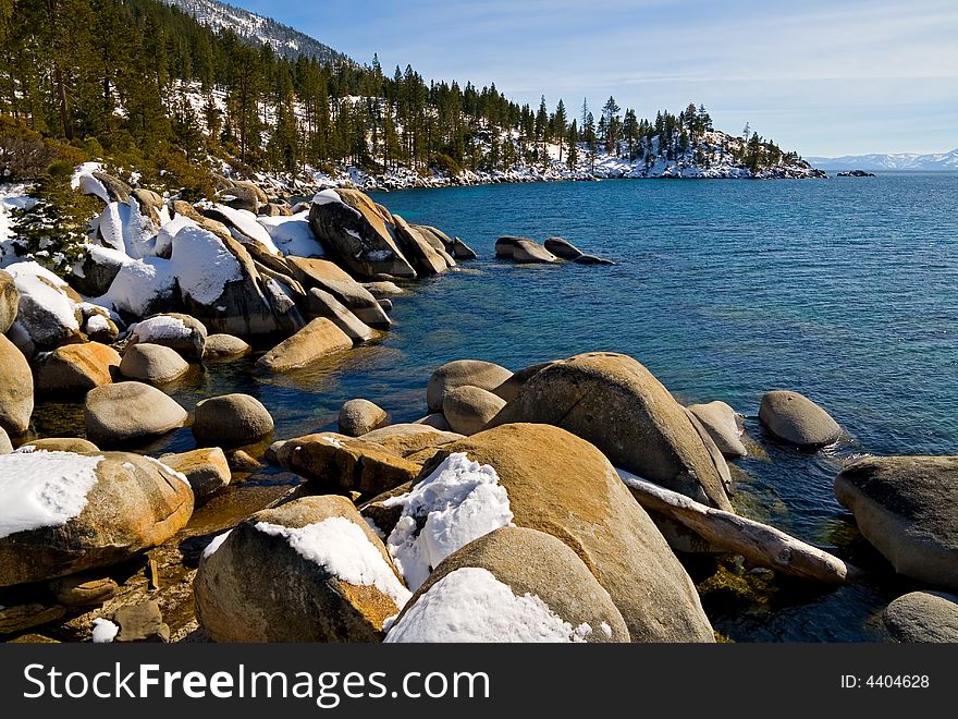 Lake in winter, high in the mountains