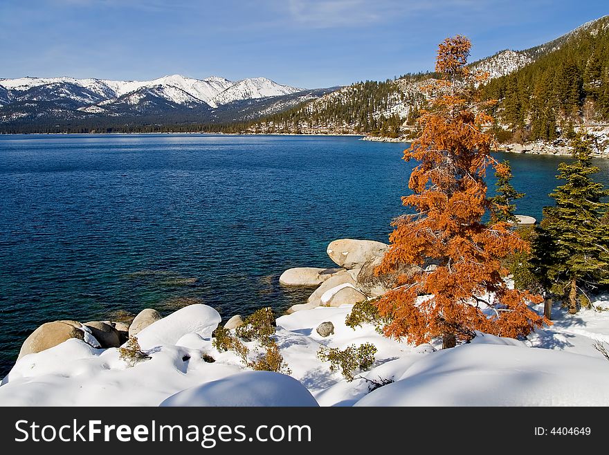 Lake in winter, high in the mountains