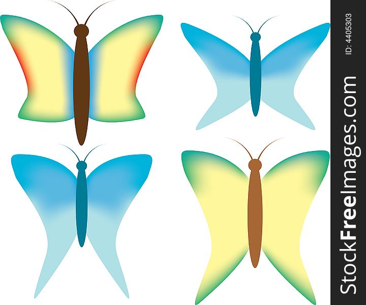 Set butterflies - 2. Set of four vector beautiful butterflies