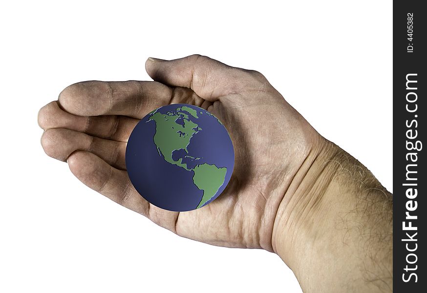 An image showing the earth cradled in an old hand. An image showing the earth cradled in an old hand