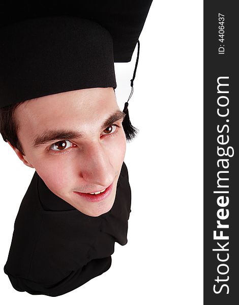 Portrait of a young man in an academic gown. Education background. Portrait of a young man in an academic gown. Education background.