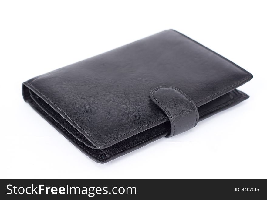 Black leather purse on a white background