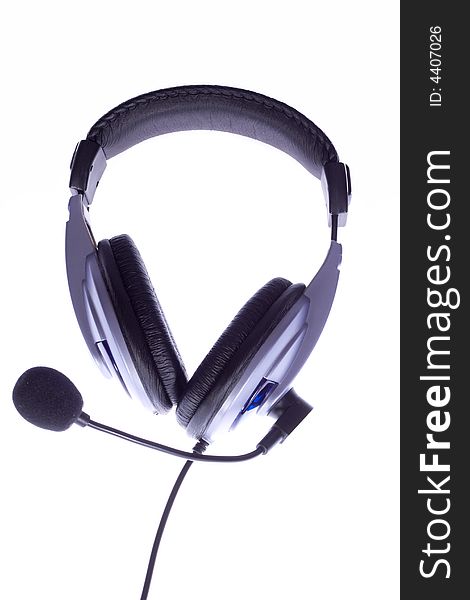 Headphone with a microphone on a white background