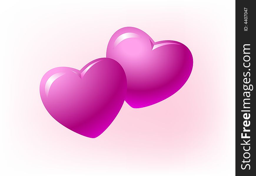 Illustration of two loving pink hearts. Illustration of two loving pink hearts.