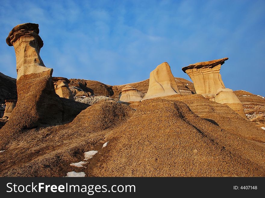 Different shapes of hoodoos in Drumheller Alberta