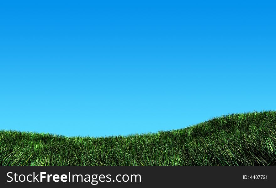 3d field with grass and blue sky. 3d field with grass and blue sky