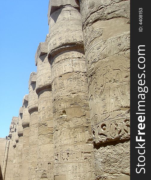 Ancient Egyptian pillars in Karnak Temple in Luxor. Ancient Egyptian pillars in Karnak Temple in Luxor