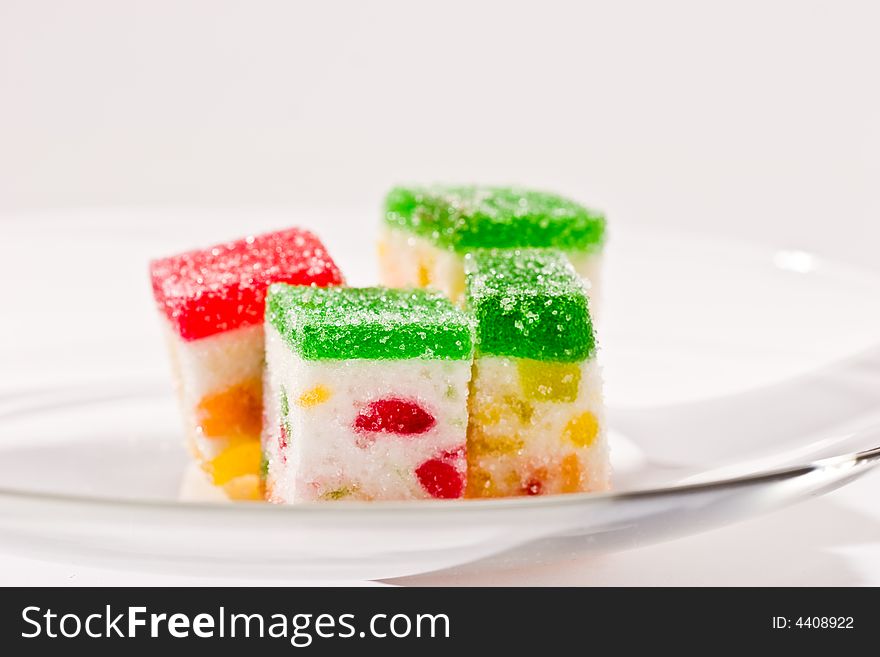 Macro picture of Slices fruit jelly with sugar