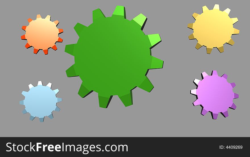 Different color gears with reflective surface