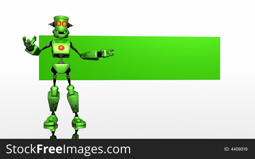 Green Robot with blank logo banner. Green Robot with blank logo banner