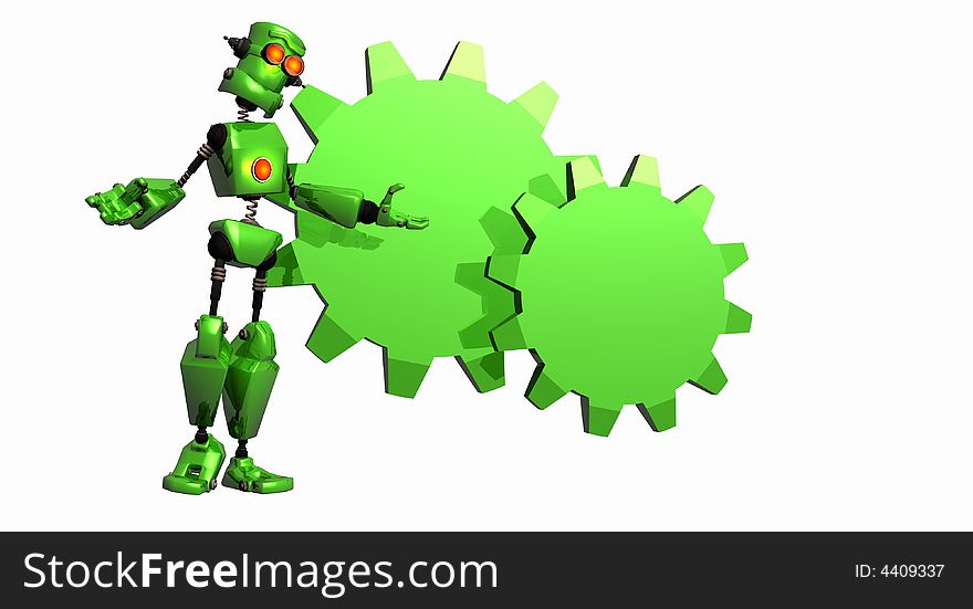 Green Robot with gear logo. Green Robot with gear logo