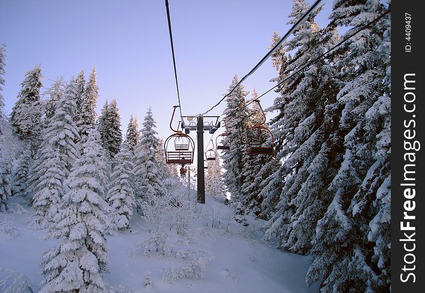 Detail of Ski sports Chairlift in beautiful winter nature