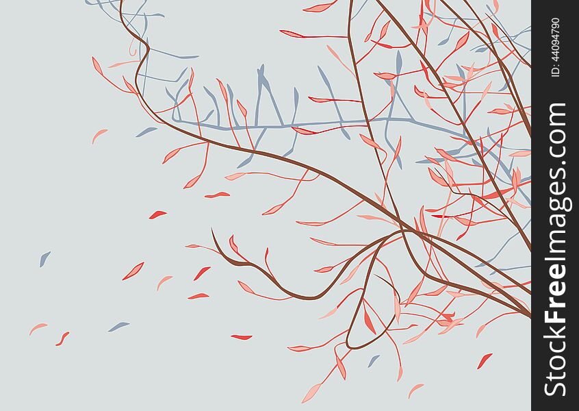 Vector image of the twigs with the falling leaves. Vector image of the twigs with the falling leaves.