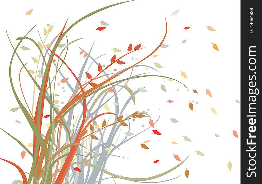 Vector image of the autumn gras and falling leaves. Vector image of the autumn gras and falling leaves.