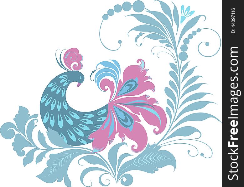 Vector image of the decorative bird on the flower. Vector image of the decorative bird on the flower.