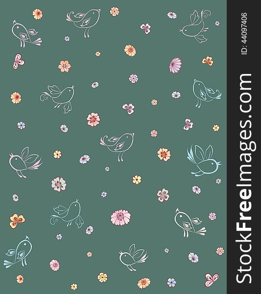 Vector background of the decorative flowers and birds. Vector background of the decorative flowers and birds.