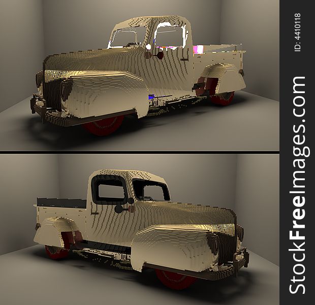Two renders of old american old car