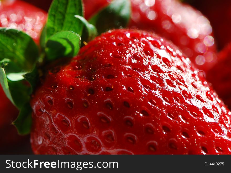 Juicy strawberry in close up