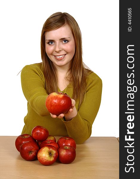 Beautiful young woman holding a apple