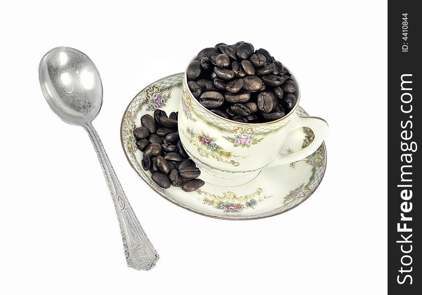 Coffee Beans in an Antique Cup