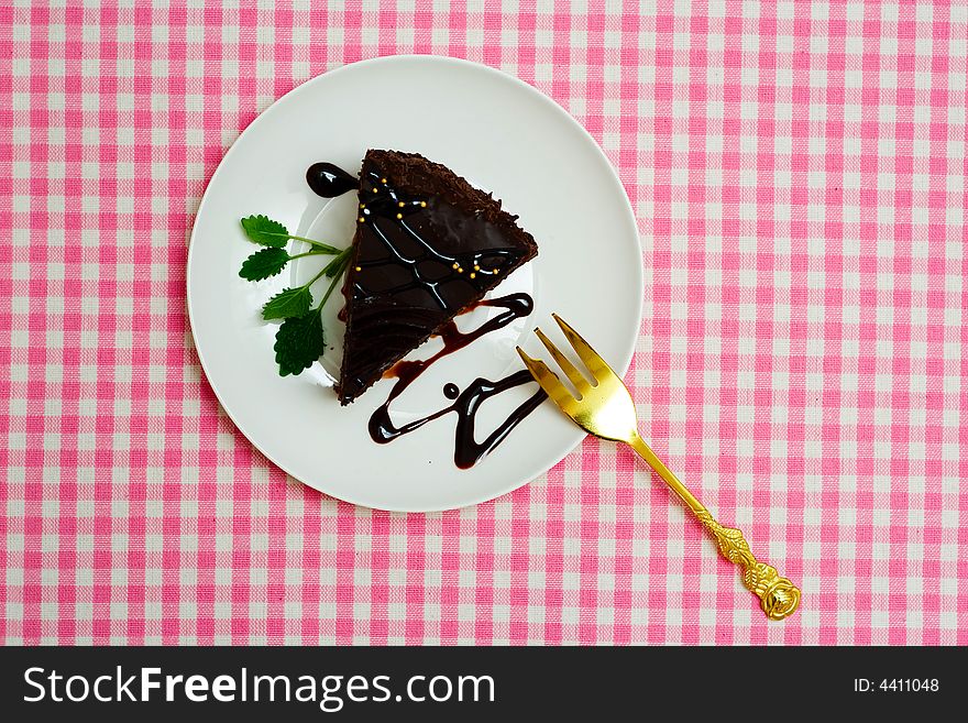 Chocolate cake. Close up shot.