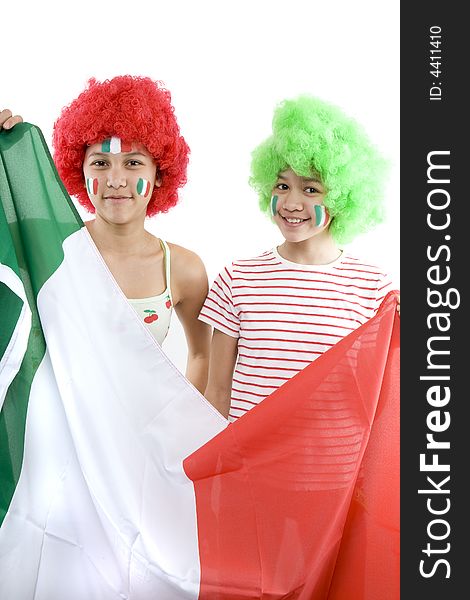 Italy fans with a flag and face painting