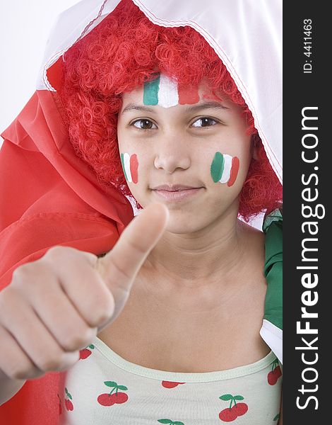 Italy fans with a flag and face painting