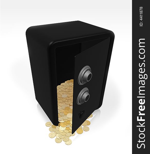 Isolated illustration of open black safe with money. Isolated illustration of open black safe with money
