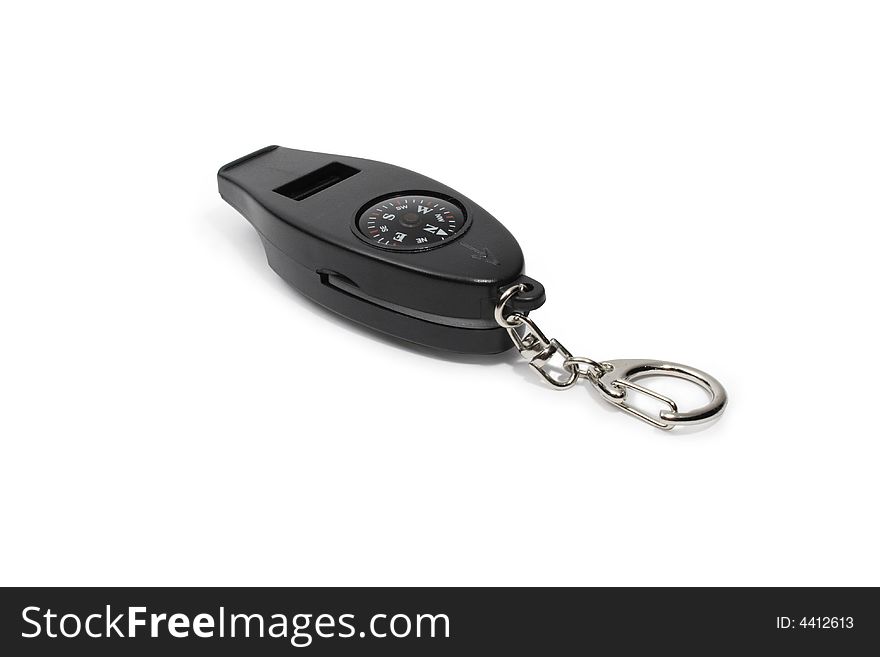 Nice modern black keychain with compass and whistle
