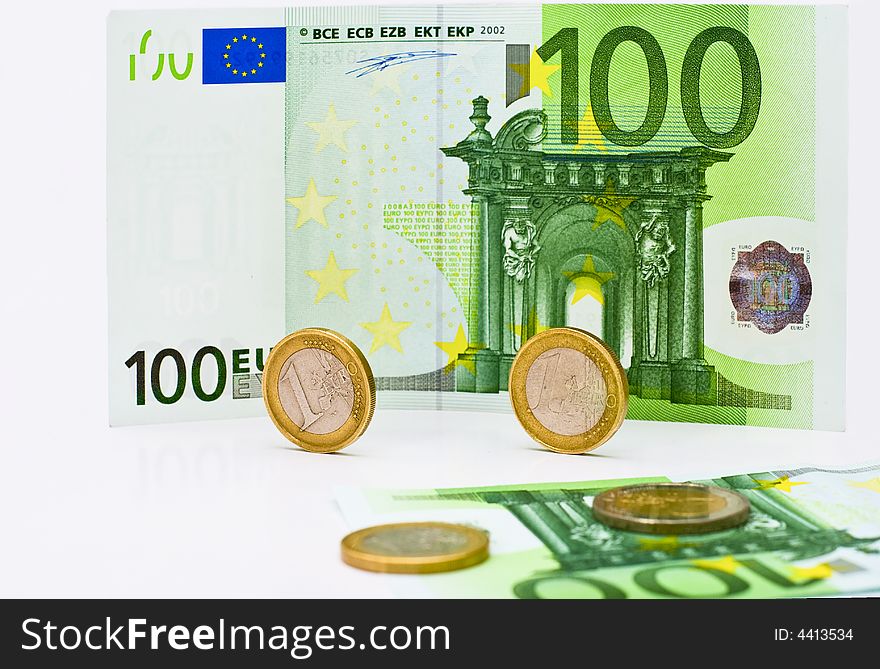 Euro coins and banknotes together