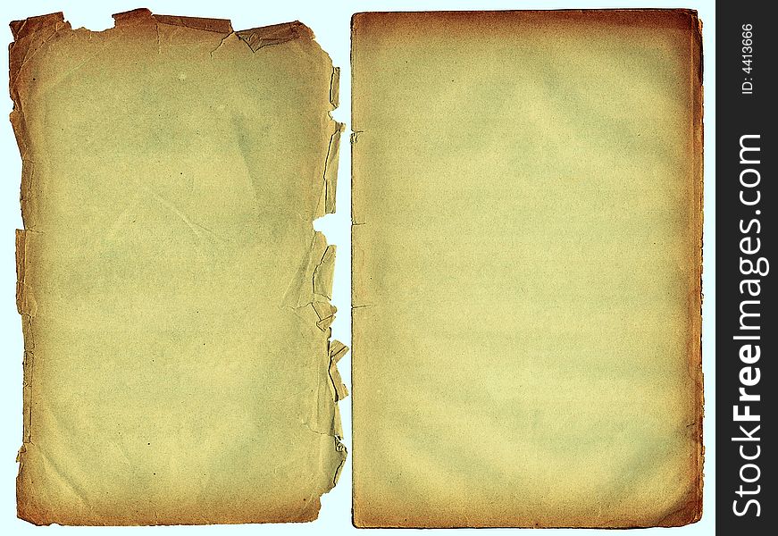 Two old shabby blank pages with fragmentary edges. (scan). Two old shabby blank pages with fragmentary edges. (scan).