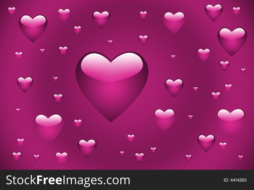 Illustration of pink hearts on a gradient background