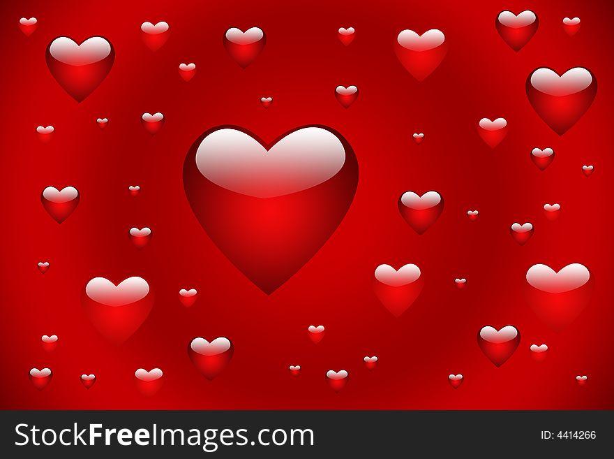 Illustration of red hearts on a gradient background